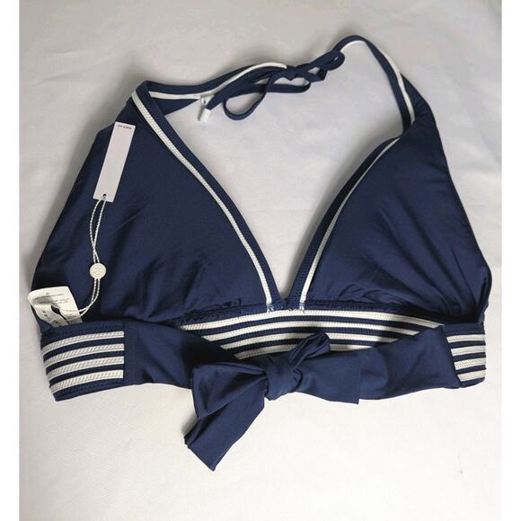 Trina Turk Monaco Pleated Navy Blue Striped Halter Bikini Swim Top Adjustable 16 - Picture 3 of 7